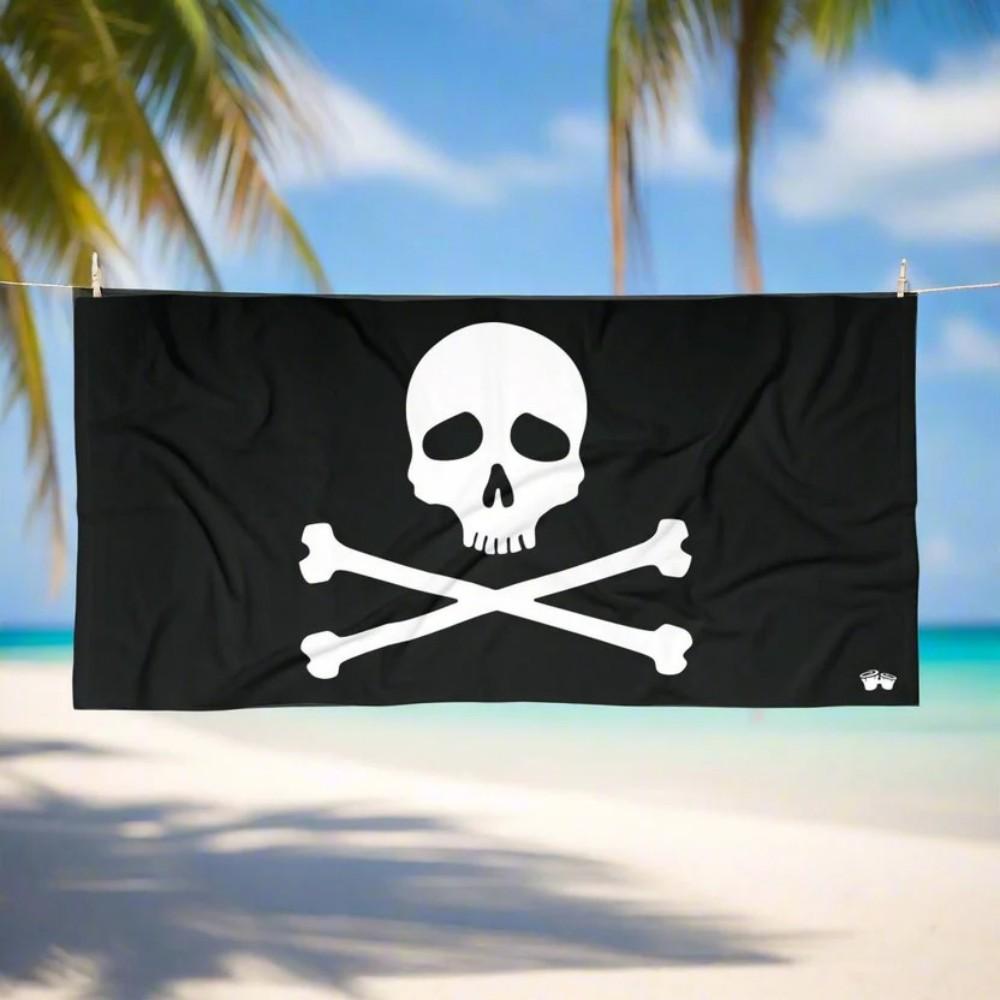 Asciugamano da Spiaggia in Microfibra Classica Bandiera Pirata, Asciugamani da Bagno Teschio e Tibie Incrociate, Fresco Asciugamano da Piscina Jolly Roger Nero per Uomini Ragazzi