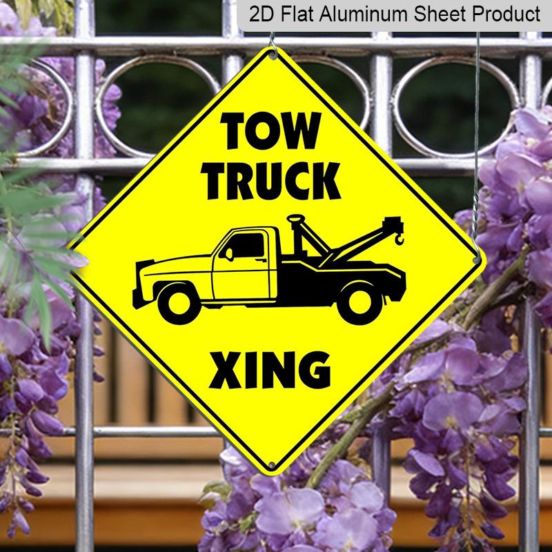 

2D Flat 1pc - Humorous Tow Truck Crossing Sign Area, Novelty Road Sign for Garages and Drivers, Flatbed Zone, Towed Metal Plaque Suitable for Both 20*20cm