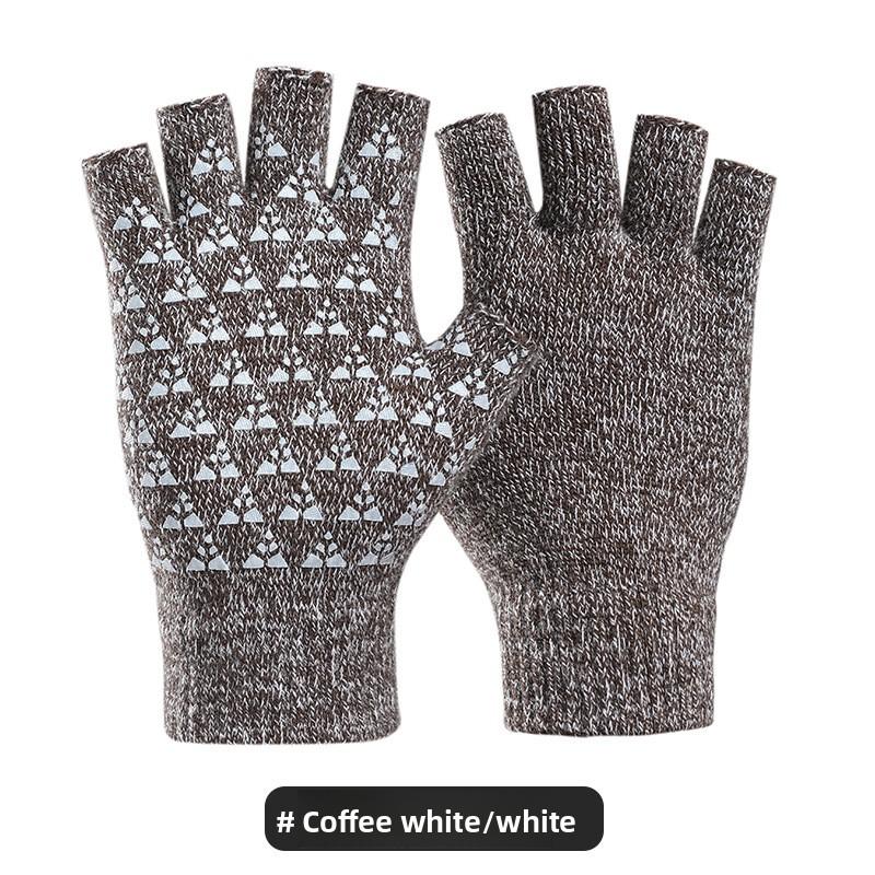 

Acrylic Half-Finger Gloves for Men & Women: Autumn & Winter Couple-Style Finger-Exposed Knitted Gloves кавовий