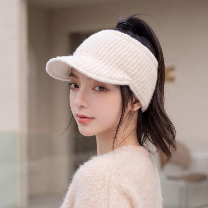 Versatile wool knitted empty top hat women's autumn and winter outdoor thickened warm wool cap spot