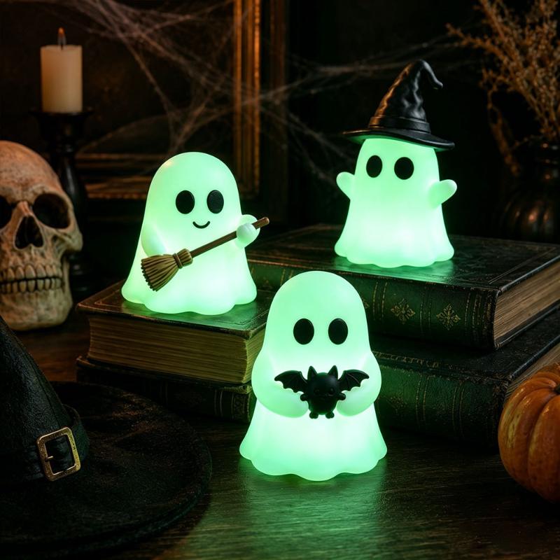 1/3Pcs Halloween Spooky Mini Ghost Statue Glow in Dark Luminous Cute Figurine for Home Desk Party Decoration