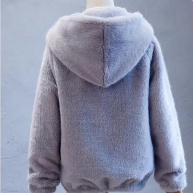 Winter new hooded imitation rabbit plush fur coat lamb wool loose thickened imitation mink velvet coat female trend