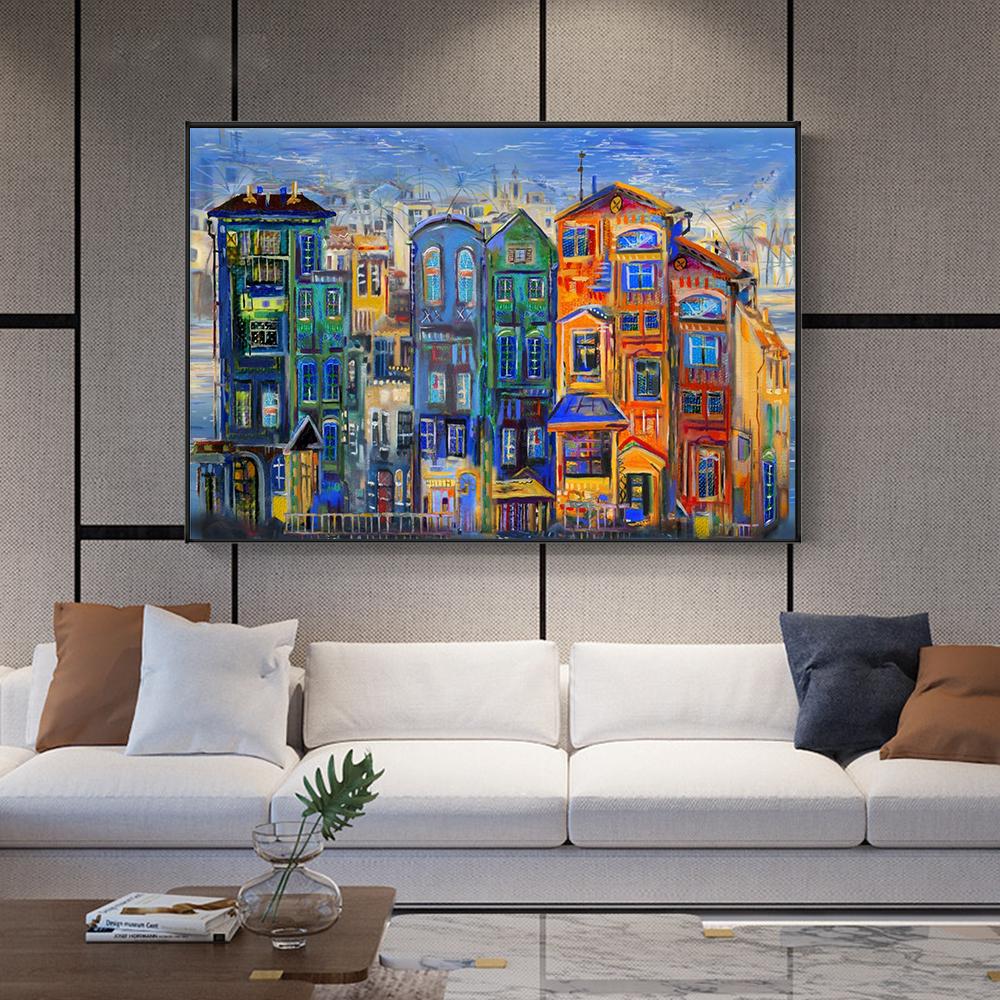 Colorful House Painting Canvas Print Poster Contemporary Wall Art Vibrant Cozy Family Picture for Living Room Home Decor Cuadros