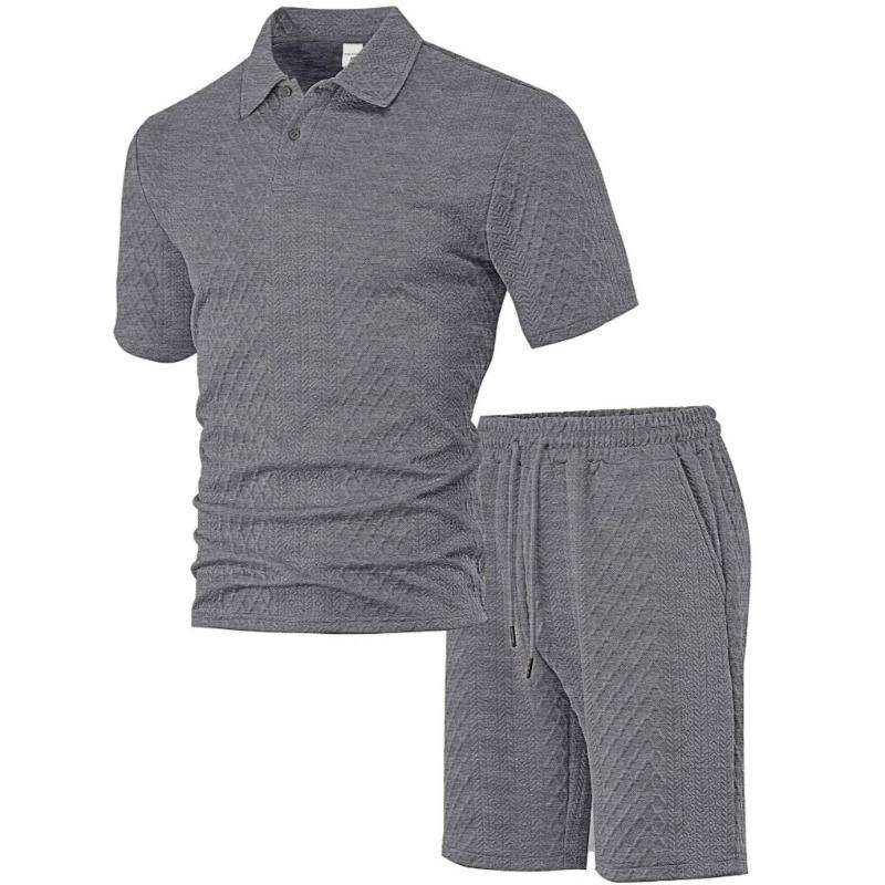 Summer Men's Casual T-shirt Suit Lapel Short-sleeved Shorts 2-piece Set