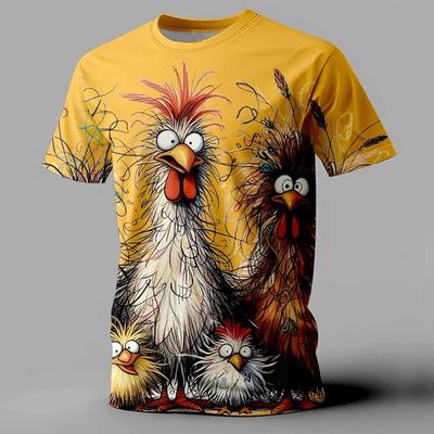 Lustiges Herren-T-Shirt mit Tier-Hühner-Aufdruck, Sommer, lässig, kurzärmlig, Street Fashion, O-Ausschnitt, Pullover, übergroße Herrenkleidung