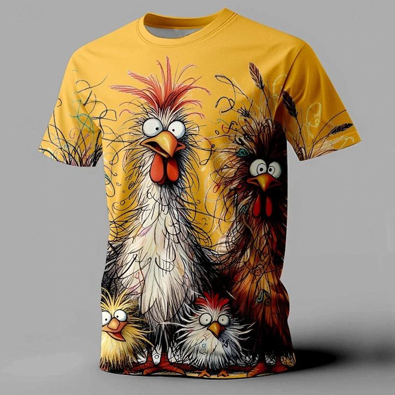 Lustiges Herren-T-Shirt mit Tier-Hühner-Aufdruck, Sommer, lässig, kurzärmlig, Street Fashion, O-Ausschnitt, Pullover, übergroße Herrenkleidung