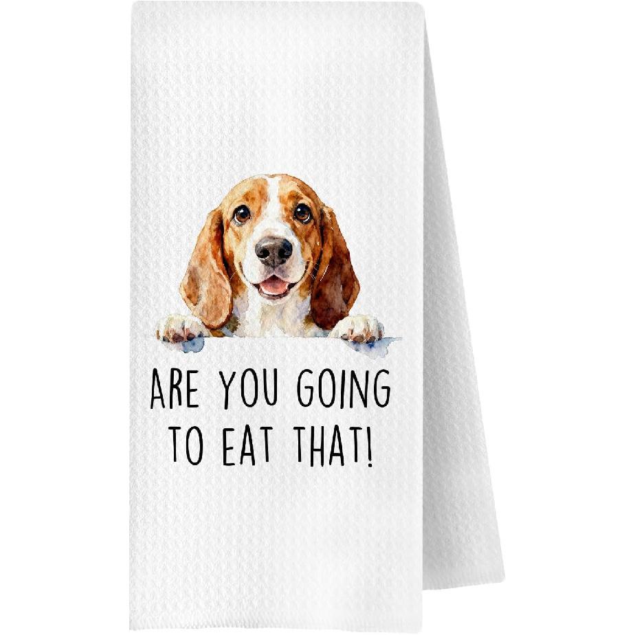 Funny Beagle Dog Kitchen Towels Decorative, Beagle Gifts for Women Men, Dog Lover Mom Dad Owner Gifts, are You Going to Eat That Dish Hand Tea Towels
