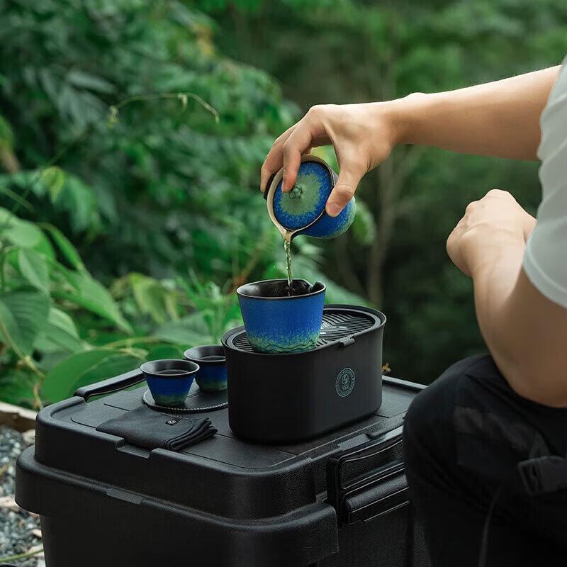 Edenus Mountains & Rivers Celadon Glazed Stone Travel Gongfu Tea Set