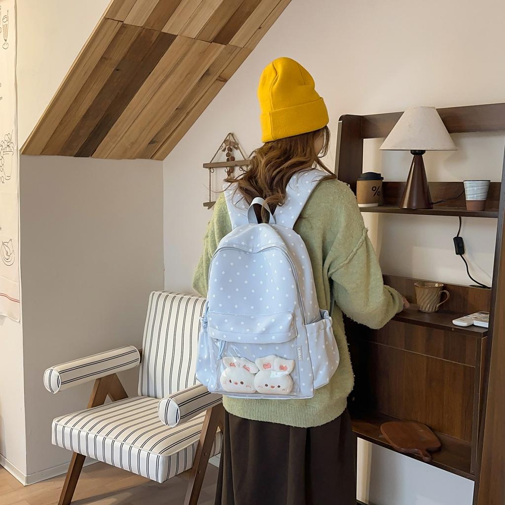 Schoolbag schoolbag women's new large-capacity student backpack fashion casual polka dot cute plush doll student bag