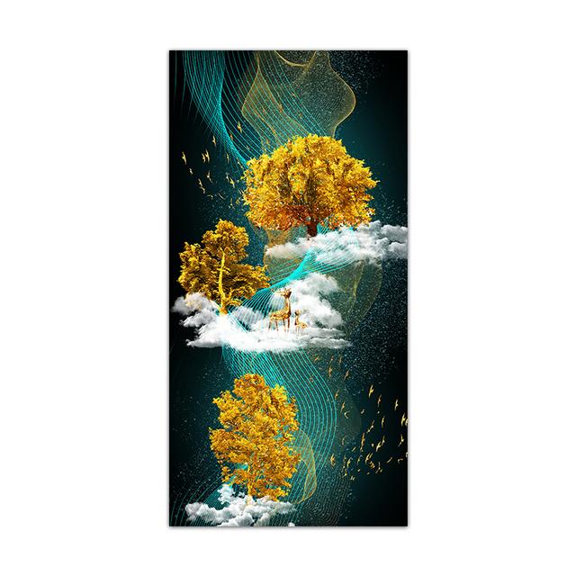 Nordic Abstrakte Weiße Elch Gold Baum Malerei auf Leinwand Landschaft Poster und Drucke Wand Kunst Bilder für Wohnzimmer Hause decor