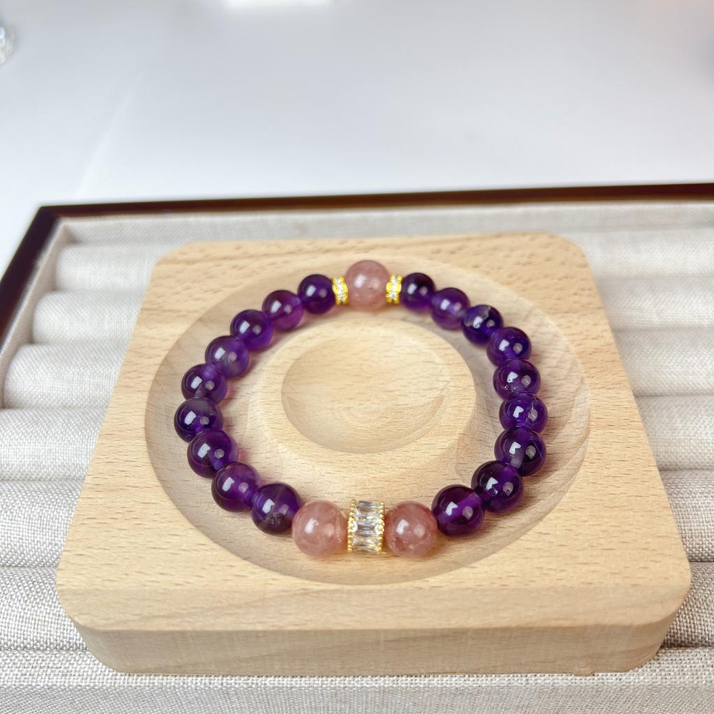 Natural Amethyst Strawberry Crystal Bracelet Bangles Women Fashion Jewelry Accessories Gift