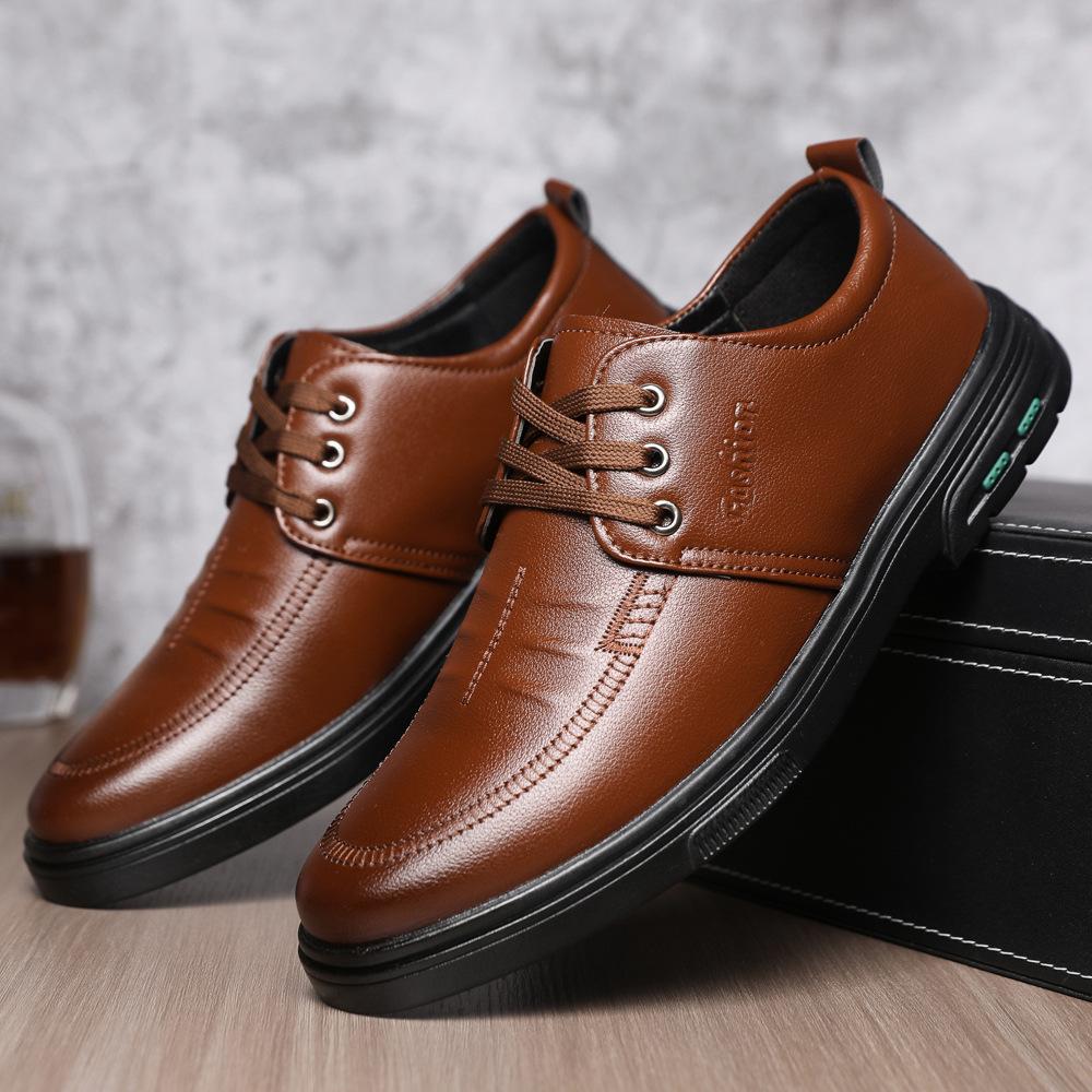 

Мужская кожаная обувь Мужская обувь Деловая Британская Мужская обувь Круглый носок Мягкая подошва Повседневная обувь Рабочая обувь Кожаная обувь 38