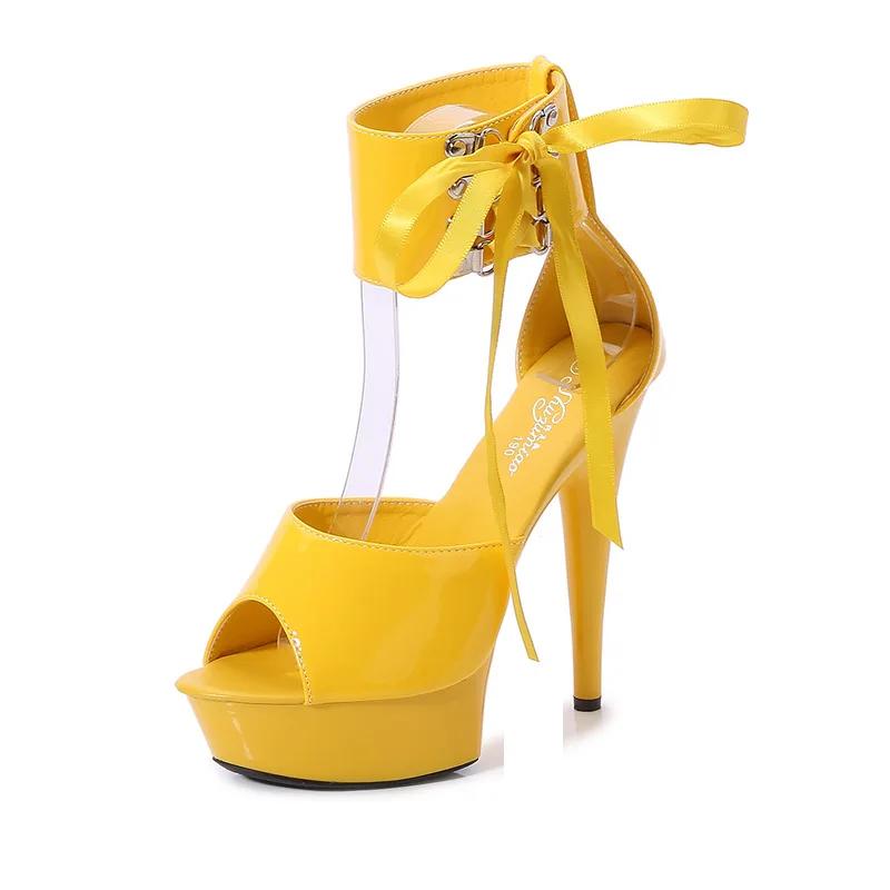 Fashion Walking show model shoes with thin heels sexy black waterproof platform 13CM15cm Hentian high heel sandals female summer