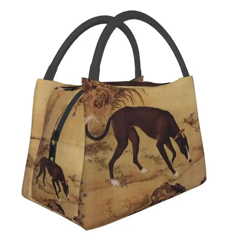 Chinese Style Painting Greyhound Sighthound Insulated Lunch Bags for Camping Travel Whippet Dog Thermal Cooler Bento Box Women