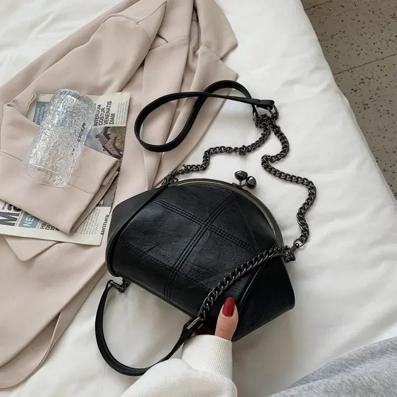 

Fashi Solid PU Chains Sewing Thread Shoulder Bags Light Luxury Versatile Crossbody Bag 2026 Youth Sweet Women s Bags чёрный
