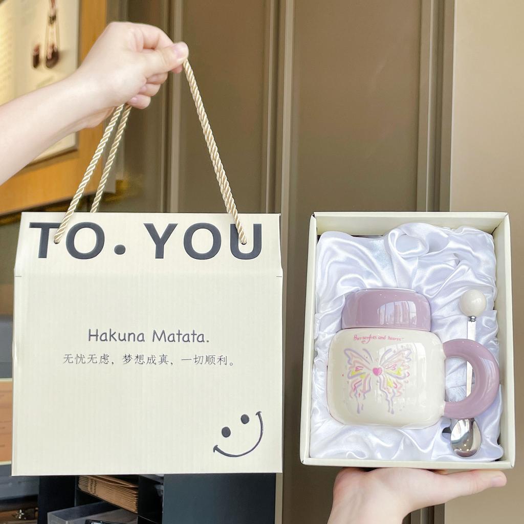 Graduation Gift To Teachers College Students Souvenir Birthday Girls Ceramic Mug with Lid Water Cup Practical Cup