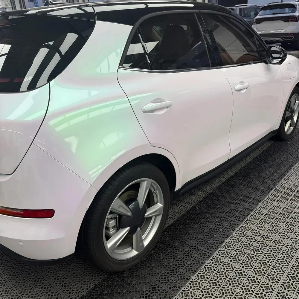 Car Sticker Glossy Aurora White Auto Vinyl Wrapping Film Color Change Vinyl Film PVC PET Bubble Free Car Accessories Auto Decals