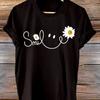 Neck Short Sleeve Top for All Seasons Regular Length Allseason Women's Casual T-Shirt with Smile Graphic Print Crew