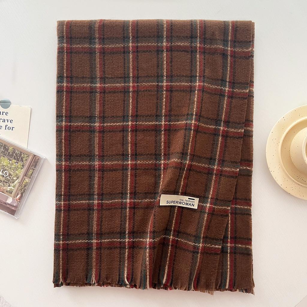 Clearance Retro Plaid Scarf Autumn and Winter Warm Shawl High-end Atmosphere Scarf Korean Women Outside with New Models