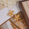 Gold-Plated Starfish Pearl Texture Earrings for Women - Stainless Steel