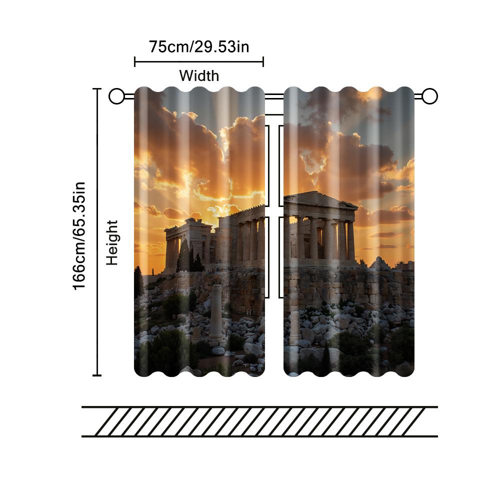 Set Of 2 Filtering Curtains Excluding Rods Non Movable Without Batteries Acropolis Parthenon Temple Use Bedrooms Curtain Polyester Ideal For Bedroom
