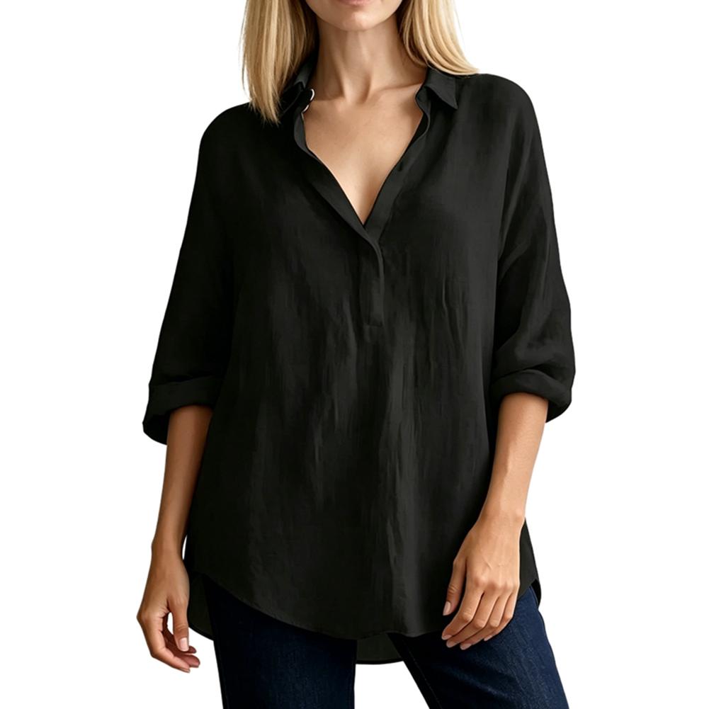 Women s Solid-Color V-Neck Loose-Fit Casual Top 2XL