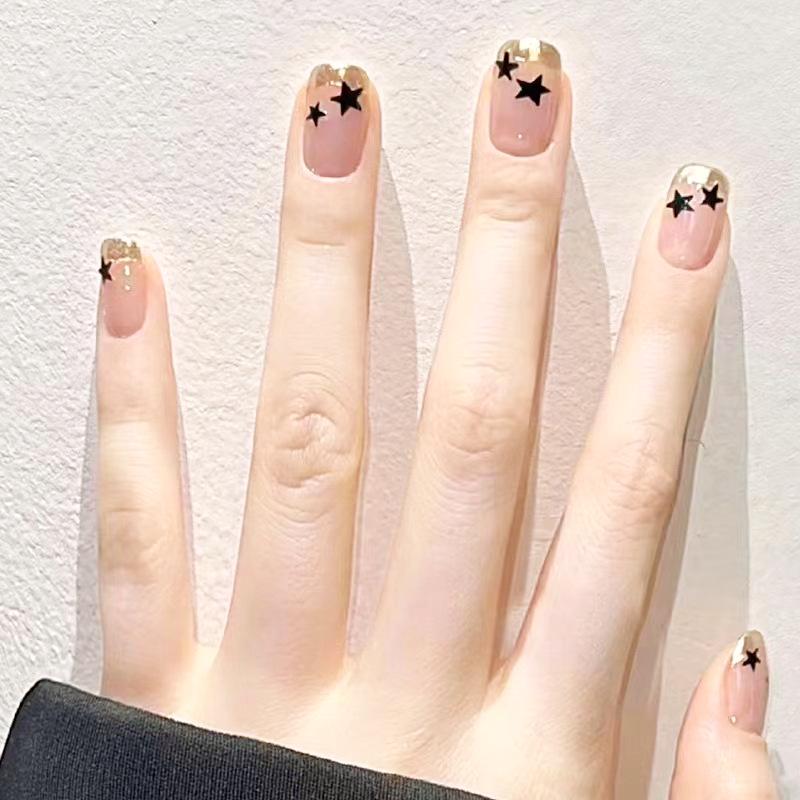 

C501 Short French Gold Edge Star Nail Art Patches