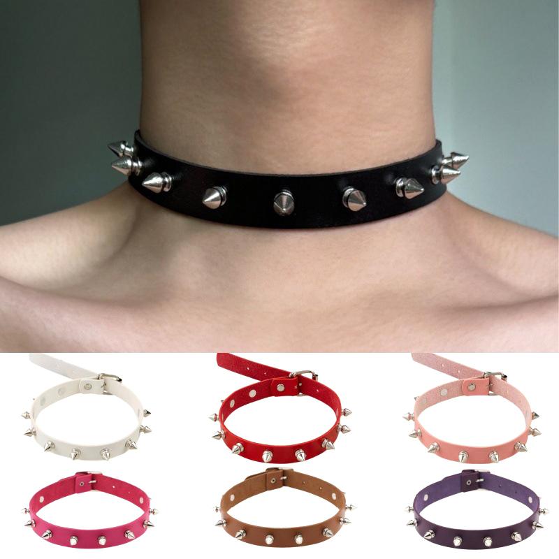 Koženkový Choker Náhrdelník Pro Ženy Muže Cool Punk Gotický Biker Límec S Cvočky Rockový Náhrdelník Rave Šperky