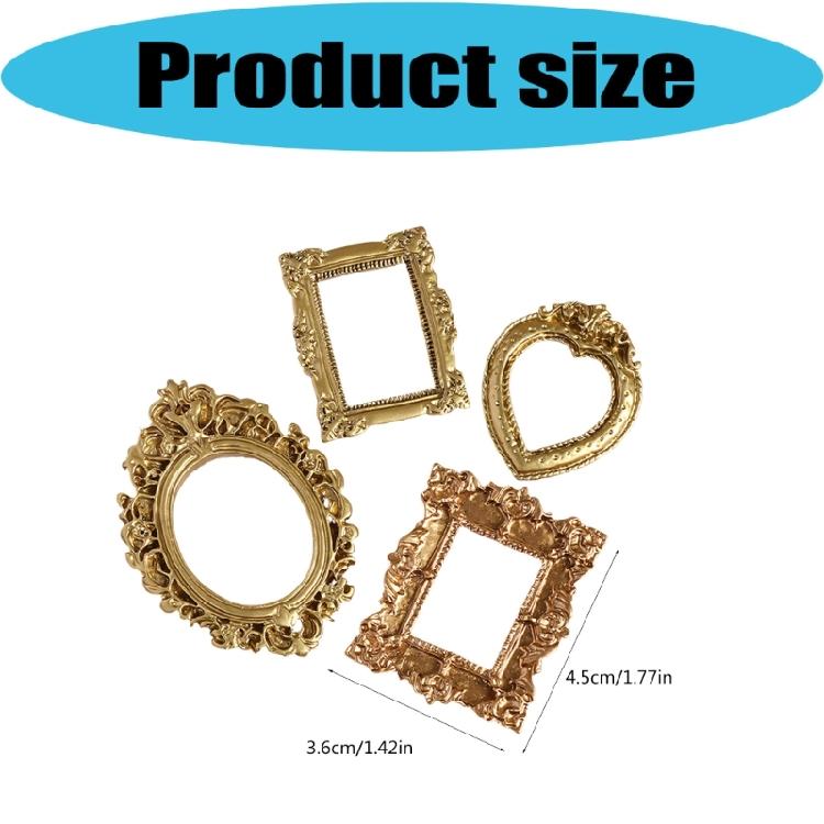 4 Pièces Mini Cadre Photo Tiny Baroques Orné pour Bijoux DIY Affichage Décorations Murales Petit Cadre Photo Antique en Résine