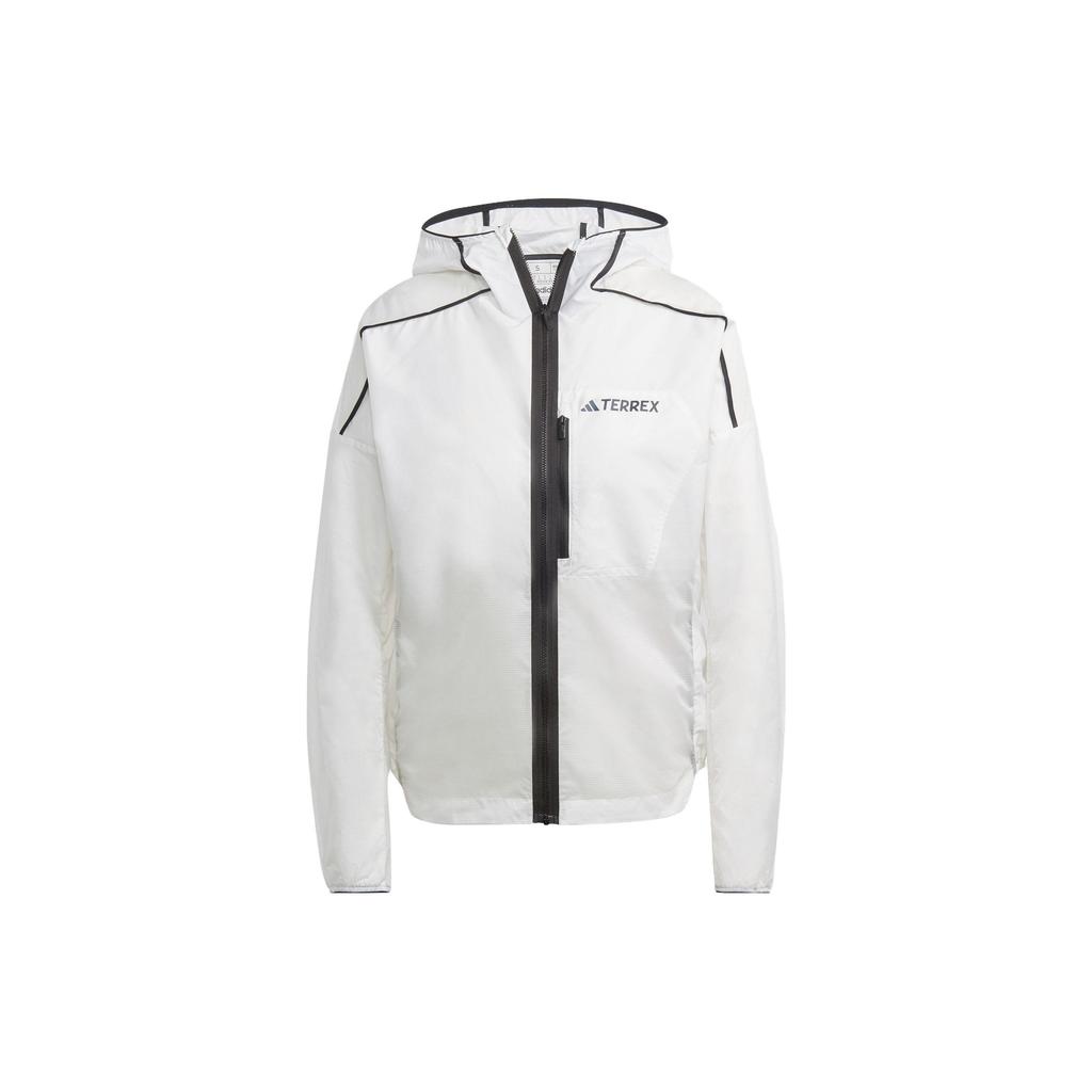 Adidas Classic Logo Print Outdoor Sports Hooded Jacket Lightweight Casual Outerwear Women White HT9405