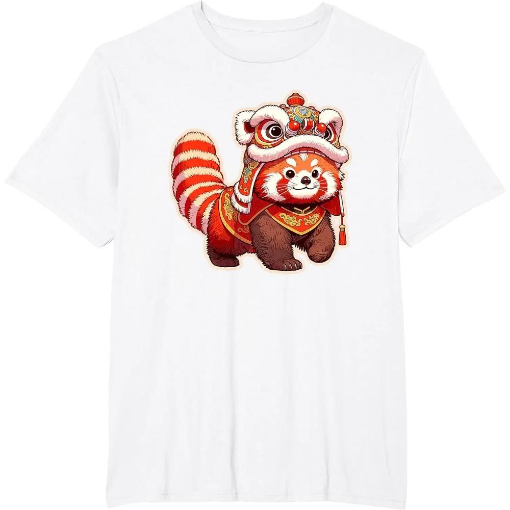 Chinese New Year Red Panda Lion Dance Lunar New Year T-Shirt  Kawaii Clothes  Graphic T Shirts  Clothing