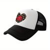 Giraffe Print Lips Heart Mesh Trucker Hat Breathable Adjustable Baseball Cap Casual Headwear