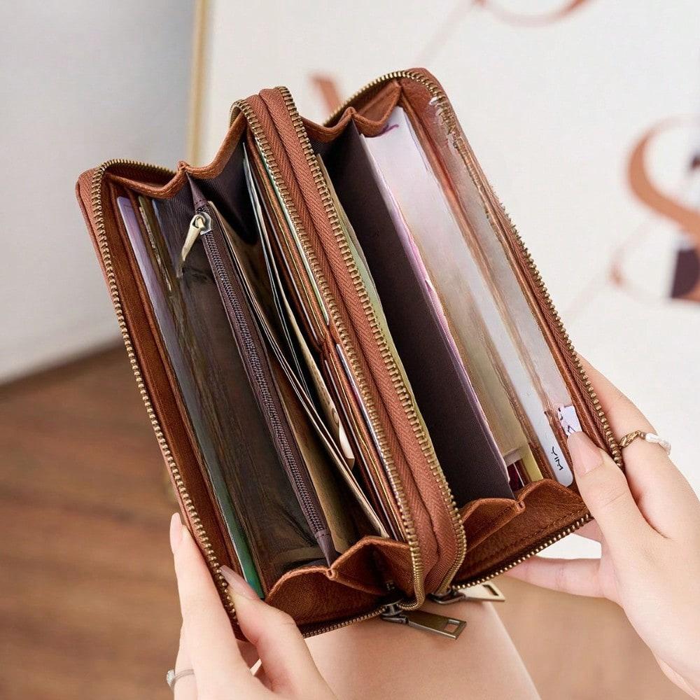 New RFID men's business wallet, stylish double zipper long wallet, vintage large capacity clutch
