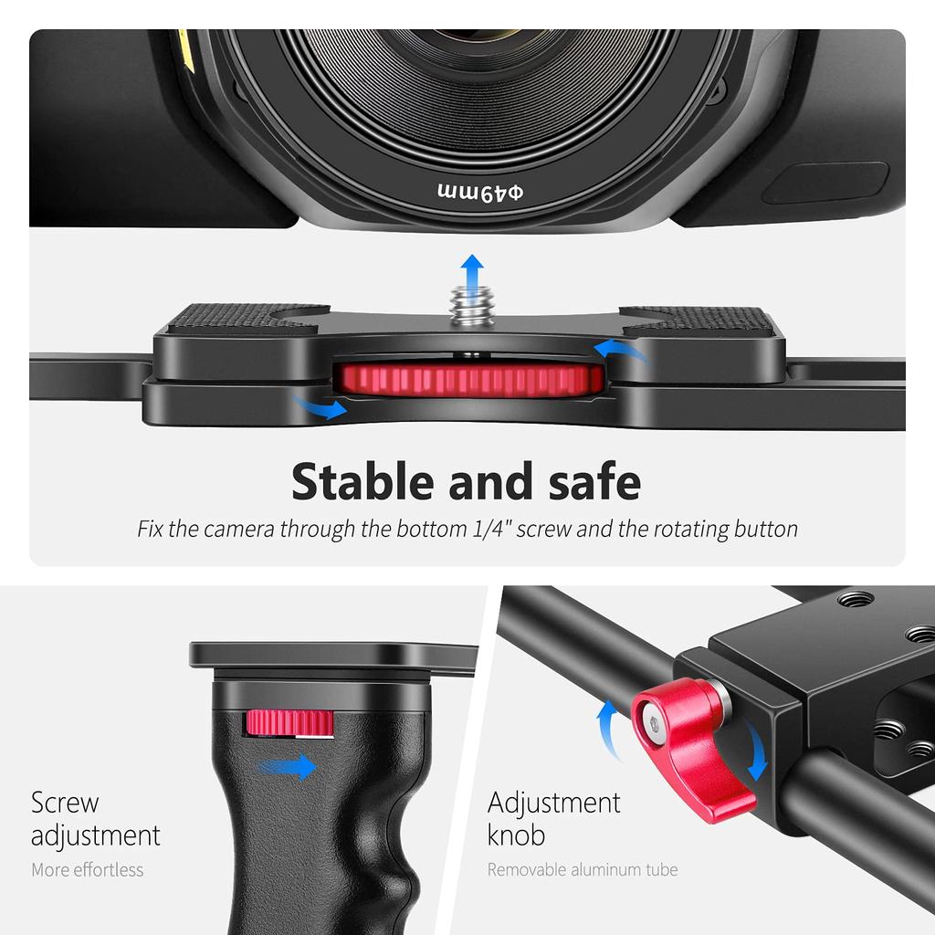 NEEWER Camera Video Cage Filmmaking Kit, Aluminum Alloy, with Top Handle/Dual Hand Grips/2 X 15mm Rods, Compatible with Fujifilm and Other DSLR Camera