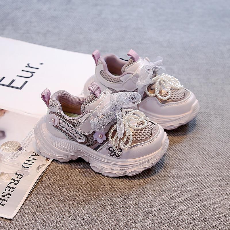 

Girls Princess Sneakers Sweet Lace Beading Bows Children Sports Shoes Mesh Breathable Autumn New Kids Running Shoes Soft 27 фіолетовий