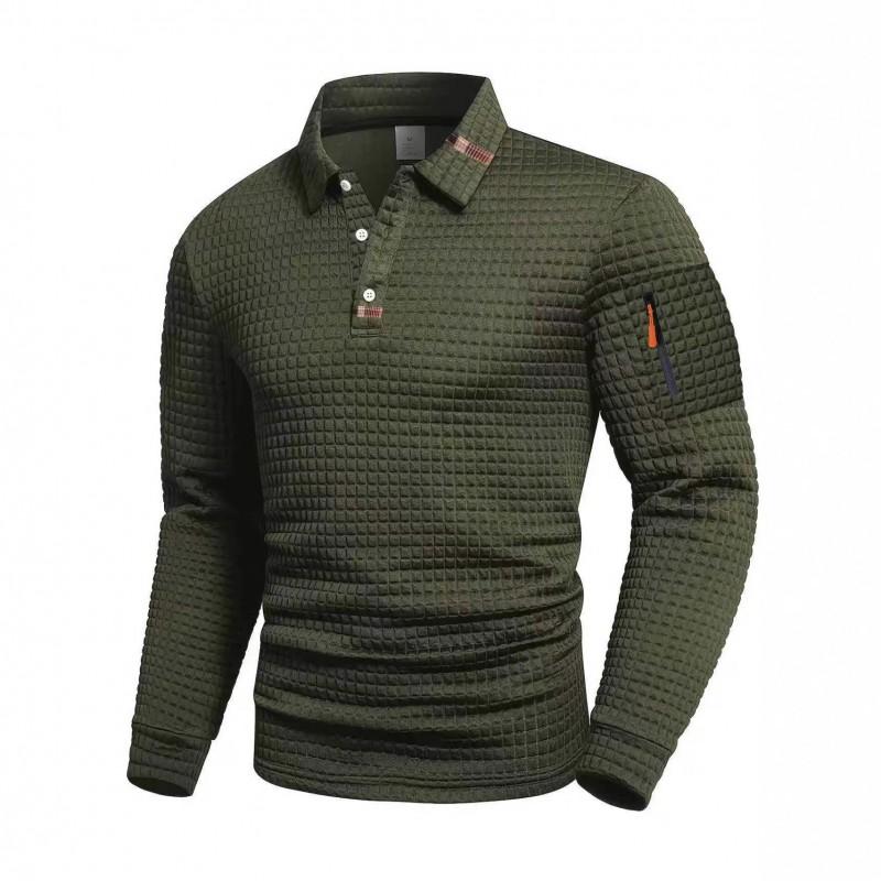 Mens Long Sleeve Polo Shirt Checkered Patchwork Casual Fashion Slim Fit Young Adults