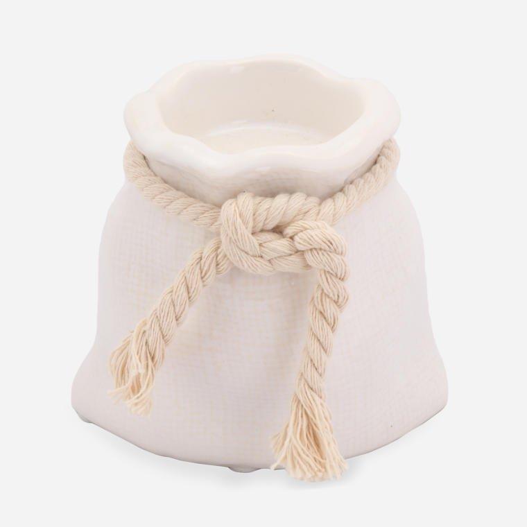 Ceramic Candlestick 'Mini Pouch' In White