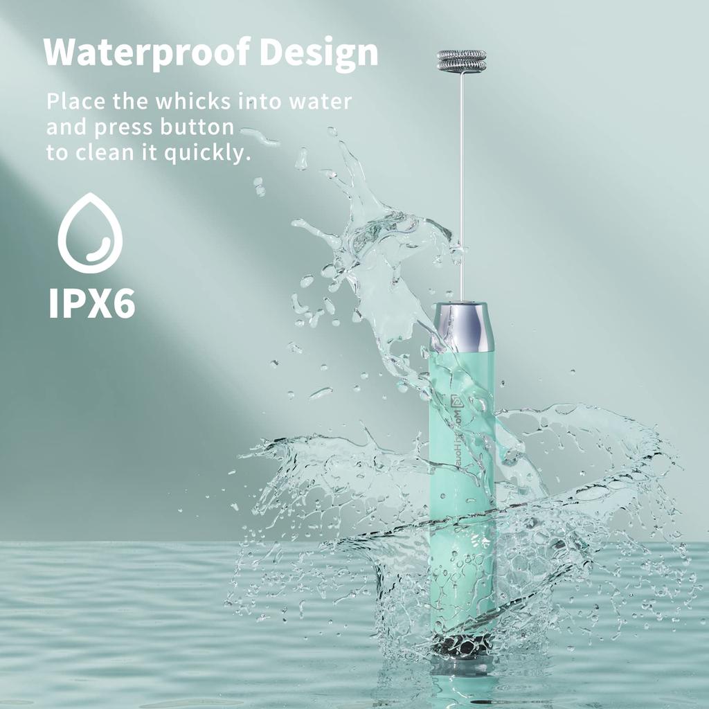 Maestri House Rechargeable Milk Frother, Electric Milk Frother, Waterproof, Powerful, One-Button, Japanese Instruction Manual (Blue)