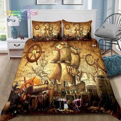 Vintage Piraci Pościel Pojedyncza Twin Pełna Queen King Rozmiar Zestaw Pościeli Sypialnia Dorosłych Chłopców Piraci Mapa Skarbów Pościel Prezent