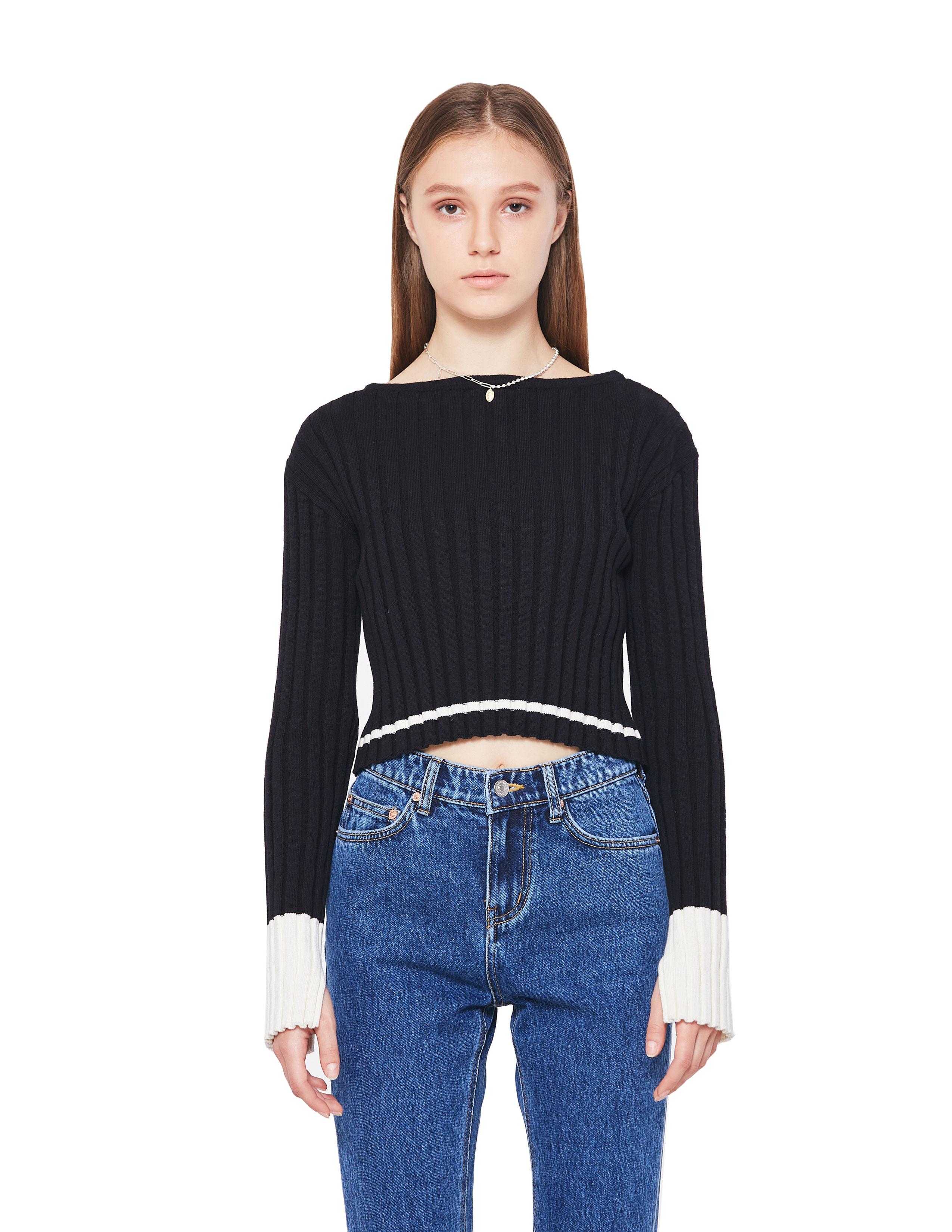 Dana Italian Cotton Riffle Crop Knit (Black) Black