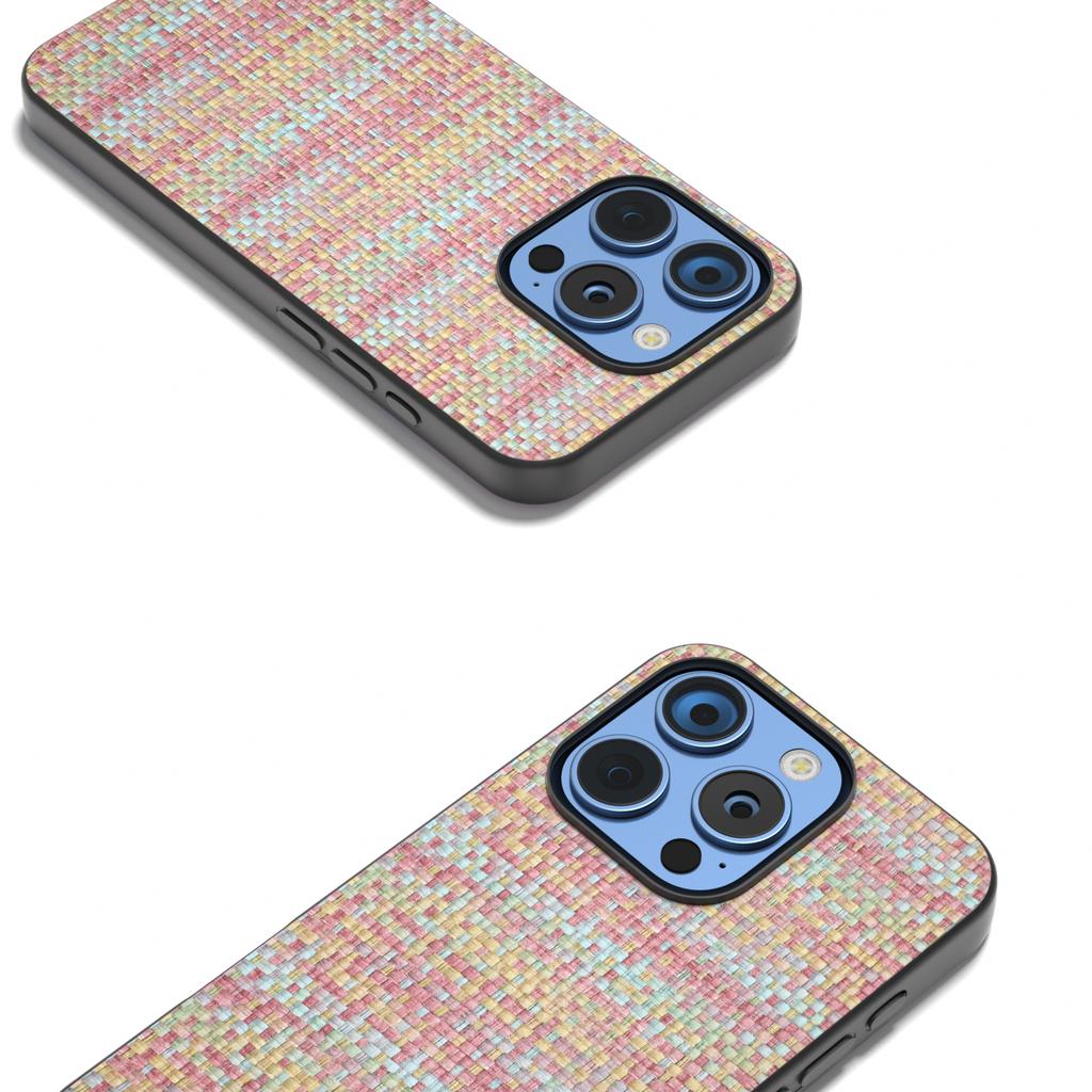 For iPhone 16 Pro Max Case Leather+PC+TPU Phone Cover Plaid Texture