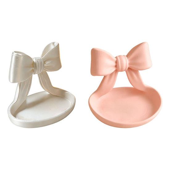 3D Printed Bow Jewelry Organizer Tray, Decorative Ribbon Bow Ring Holder for Rings Earrings Necklace, Vanity Storage Dish for Dresser, Desk, Vanity