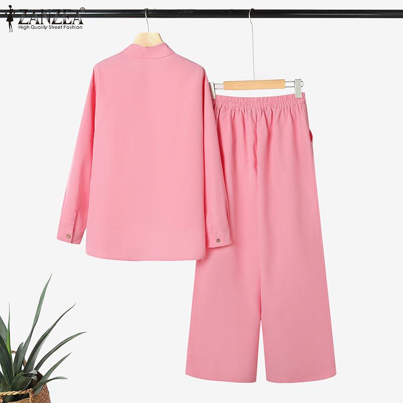 ZANZEA Women Long Sleeve Blouse and Pants Casual Two Piece Suit Sets