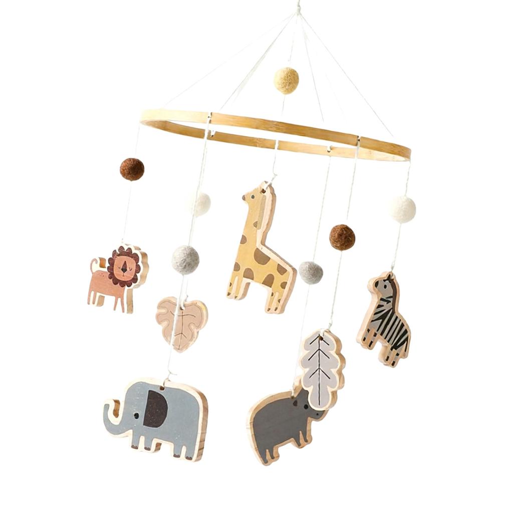 Infant Bed Mobile Natural Wood Wool Craftsmanship Quiet Movement Baby Room Decorations Early Kids Education Sensory Toy