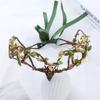 Model Show Flower Crown with Rhinestone Pendant Decors Ethnic Style Headband for Girls Cosplay Fairy for