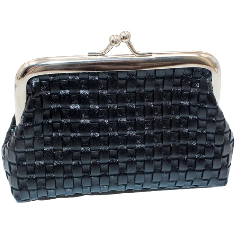 

[Plus Nao] plusnao coin case coin purse pouch pouch wallet card holder ladies woman faux leather leather look braid mini wallet - black