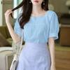 ZANZEA Women Casual Square Collar Short Sleeve Patchwork Crochet Blouse