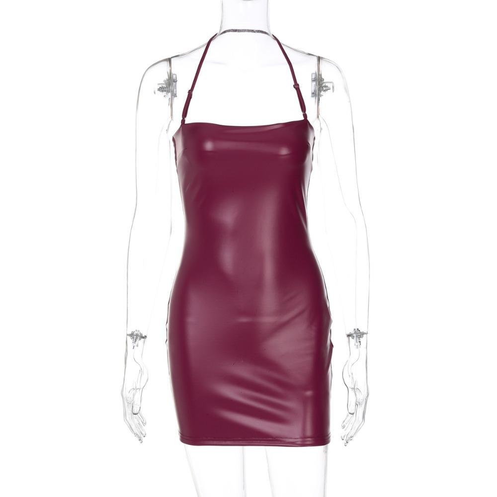 Dames strapless mouwloze minirok slanke pasvorm lage taille elegante PU-leer bodycon jurk
