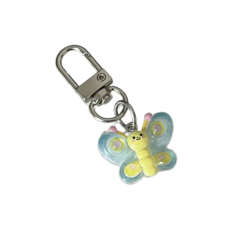 Cute Cartoon Colorful Smile Butterfly Keychain Resin Bag Charm for Women Girls Trendy Accessories for Friend