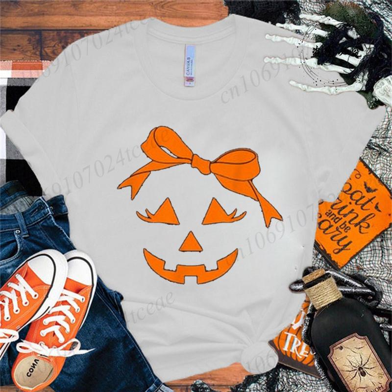 Coquette Bow Pumpkin Face Unisex Tshirts Funny Halloween T Shirt Unisex Unisex Tshirt Unisexs Oversize Tshirt Hip Hop Streetwear